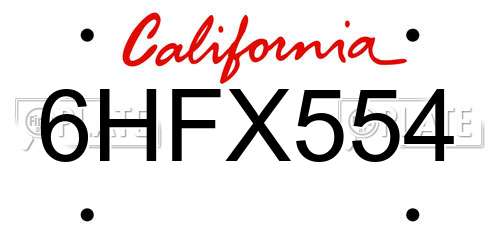 6HFX554 California License Plate