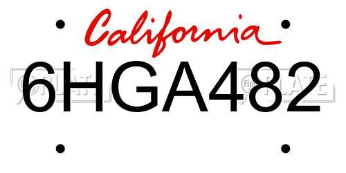 6HGA482 California License Plate