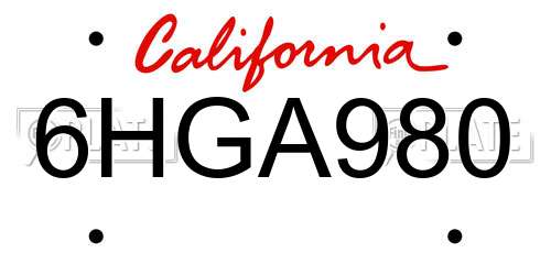 6HGA980 California License Plate