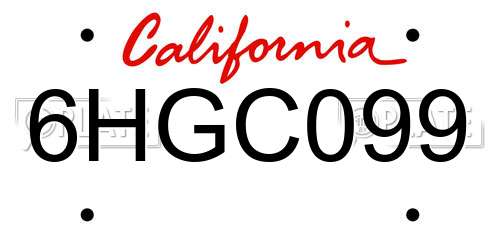 6HGC099 California License Plate