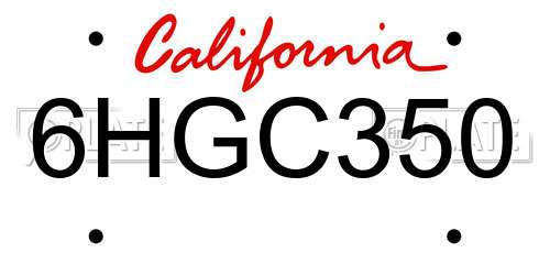6HGC350 California License Plate