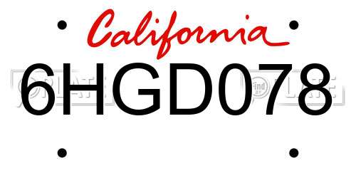 6HGD078 California License Plate