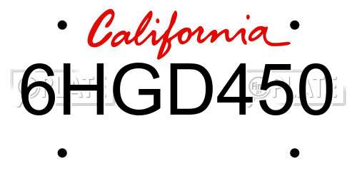 6HGD450 California License Plate