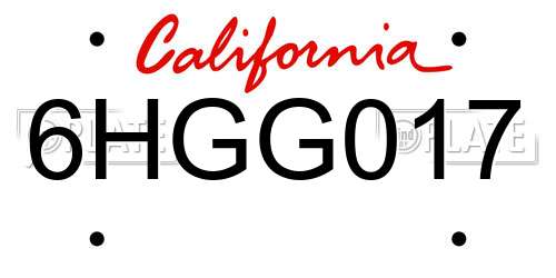 6HGG017 California License Plate