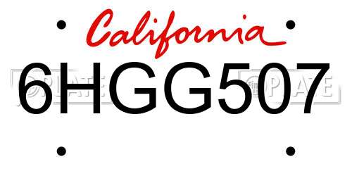 6HGG507 California License Plate