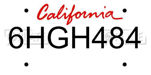 6HGH484 California License Plate