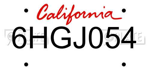 6HGJ054 California License Plate