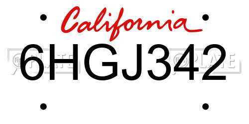 6HGJ342 California License Plate