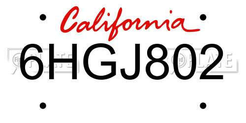 6HGJ802 California License Plate