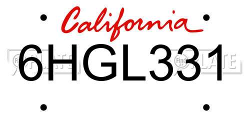 6HGL331 California License Plate