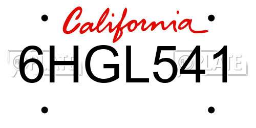 6HGL541 California License Plate