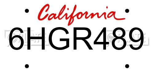 6HGR489 California License Plate