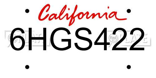 6HGS422 California License Plate