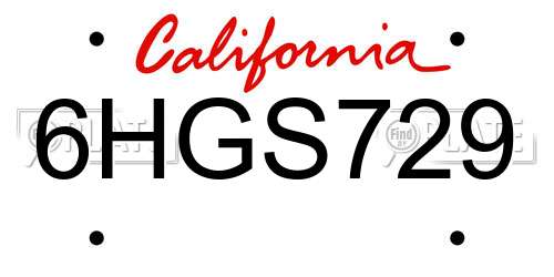 6HGS729 California License Plate