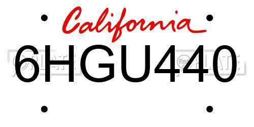 6HGU440 California License Plate