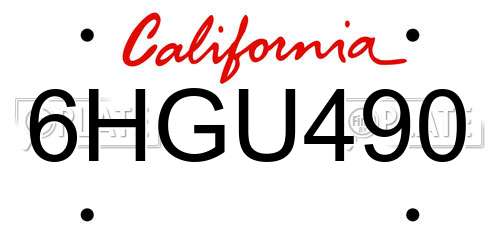 6HGU490 California License Plate