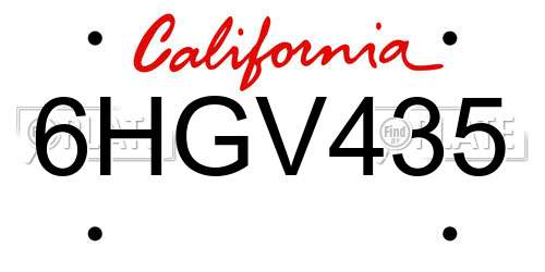 6HGV435 California License Plate