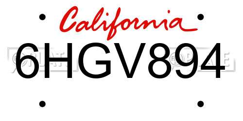 6HGV894 California License Plate