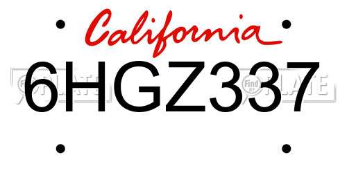 6HGZ337 California License Plate