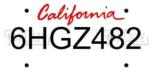 6HGZ482 California License Plate