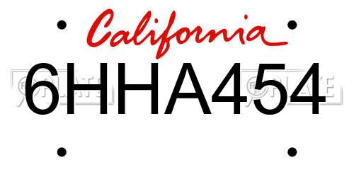 6HHA454 California License Plate