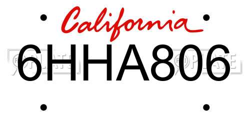 6HHA806 California License Plate