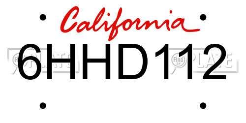 6HHD112 California License Plate