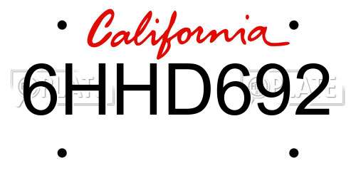 6HHD692 California License Plate