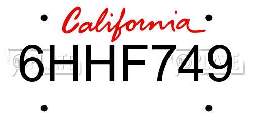 6HHF749 California License Plate