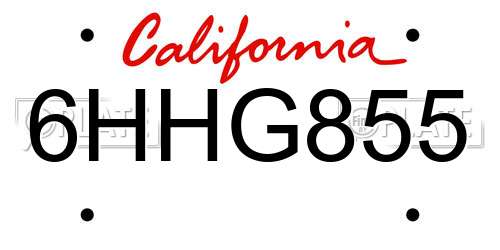 6HHG855 California License Plate