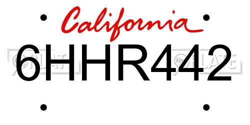 6HHR442 California License Plate