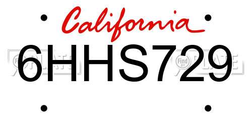 6HHS729 California License Plate