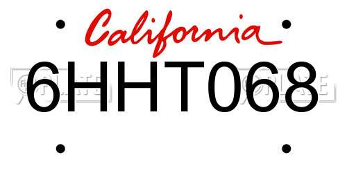 6HHT068 California License Plate