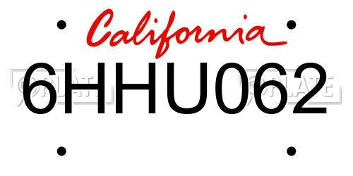 6HHU062 California License Plate