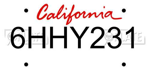 6HHY231 California License Plate