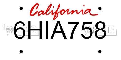 6HIA758 California License Plate