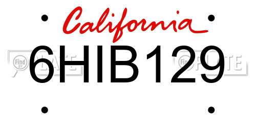 6HIB129 California License Plate