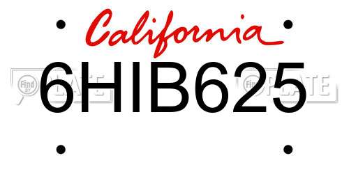 6HIB625 California License Plate