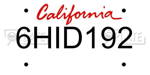 6HID192 California License Plate