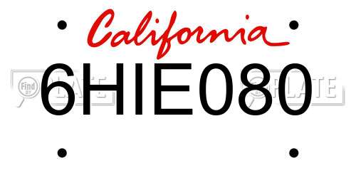 6HIE080 California License Plate