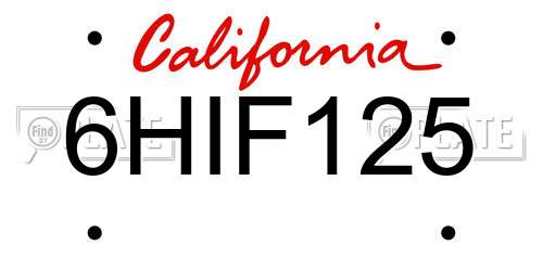 6HIF125 California License Plate