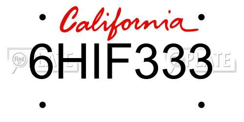 6HIF333 California License Plate