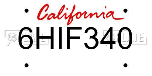 6HIF340 California License Plate