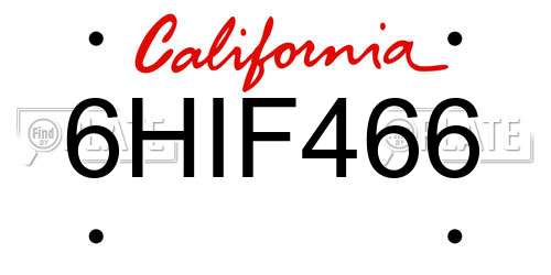6HIF466 California License Plate