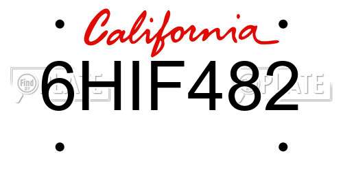 6HIF482 California License Plate