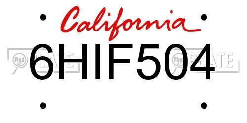 6HIF504 California License Plate