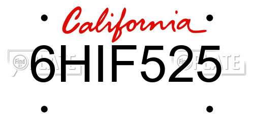 6HIF525 California License Plate