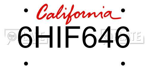 6HIF646 California License Plate