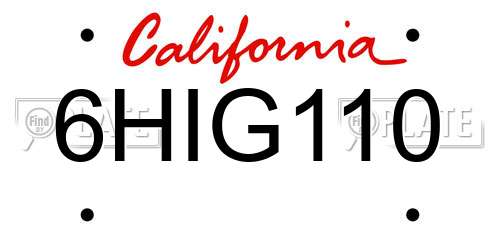 6HIG110 California License Plate