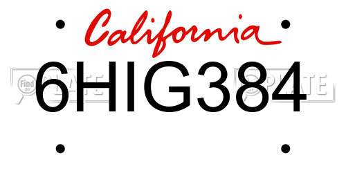6HIG384 California License Plate
